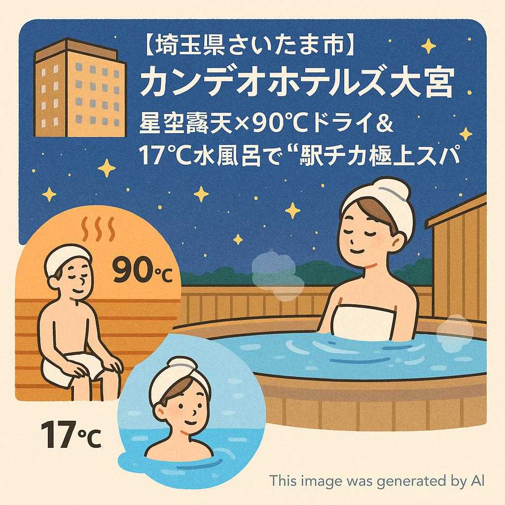 【埼玉県さいたま市】カンデオホテルズ大宮｜星空露天×90℃ドライ＆17℃水風呂で“駅チカ極上スパ旅”