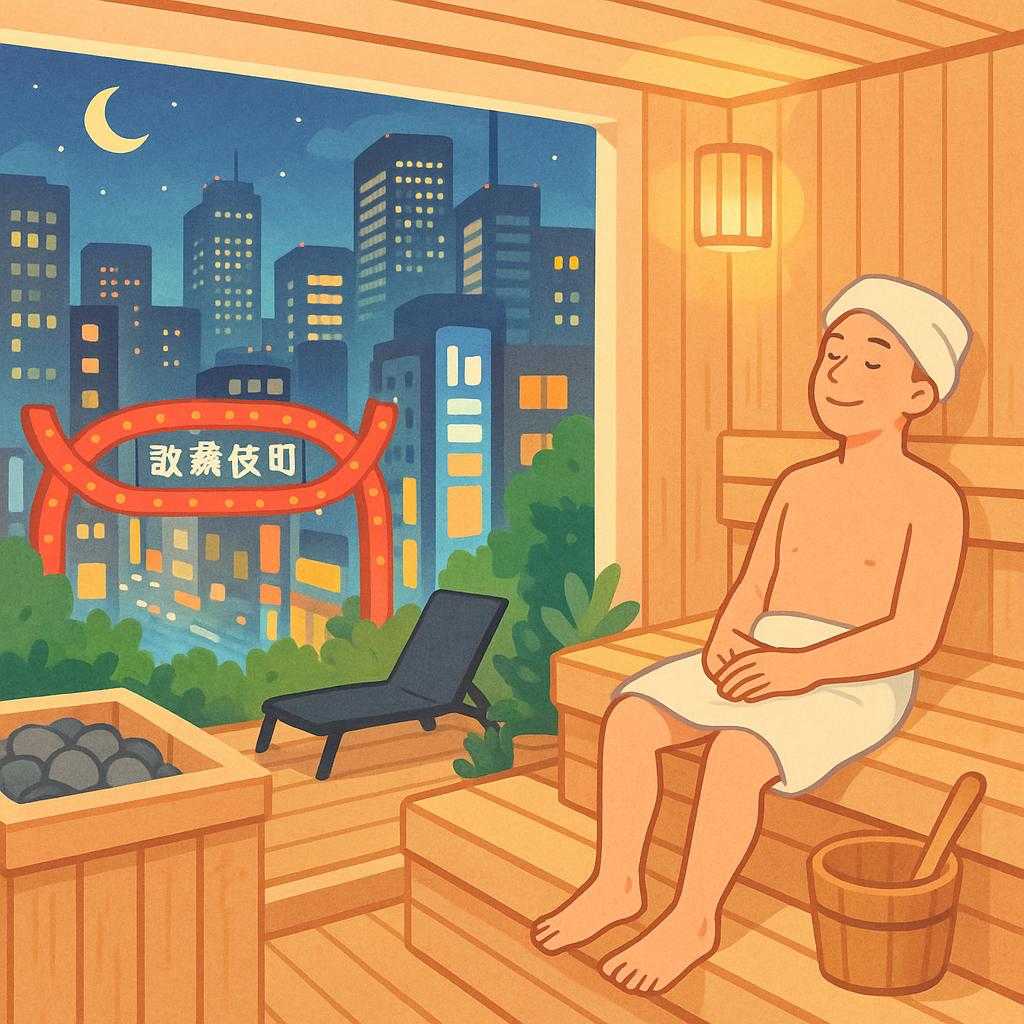 東京都新宿区･歌舞伎町の夜景を望む極上の個室空間：Prus Sauna 歌舞伎町タワーで体験する、ヒノキ香るプライベートサウナと贅沢な外気浴