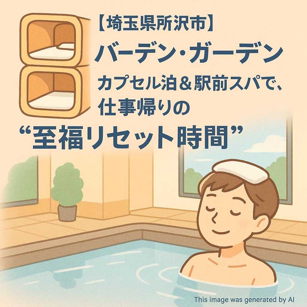 【埼玉県所沢市】バーデン・ガーデン｜カプセル泊＆駅前スパで、仕事帰りの“至福リセット時間”