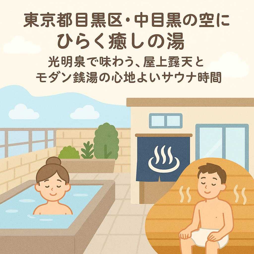 東京都目黒区･中目黒の空にひらく癒しの湯：光明泉で味わう、屋上露天とモダン銭湯の心地よいサウナ時間