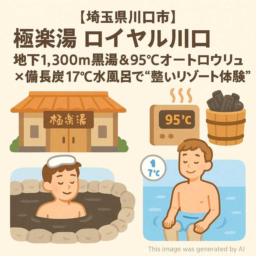 【埼玉県川口市】極楽湯 ロイヤル川口｜地下1,300 m黒湯＆95℃オートロウリュ×備長炭17℃水風呂で“整いリゾート体験”